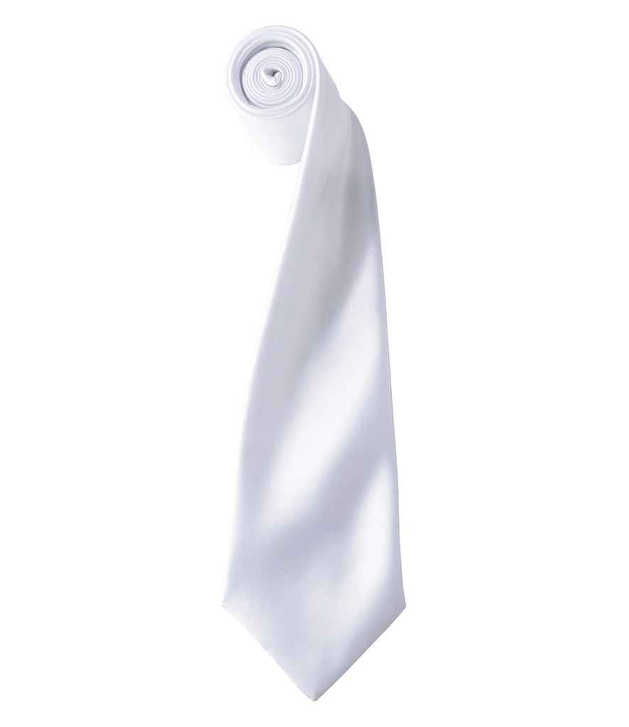 Premier 'Colours' Satin Tie in ONE White by Premier — Custom branded clothing by Print Press, featuring premium embroidery produced in our specialist print lab in the UK.