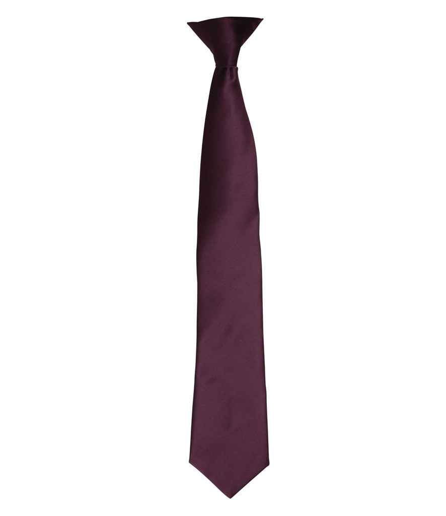 Premier 'Colours' Satin Clip Tie in ONE Aubergine by Premier — Custom branded clothing by Print Press, featuring premium embroidery produced in our specialist print lab in the UK.