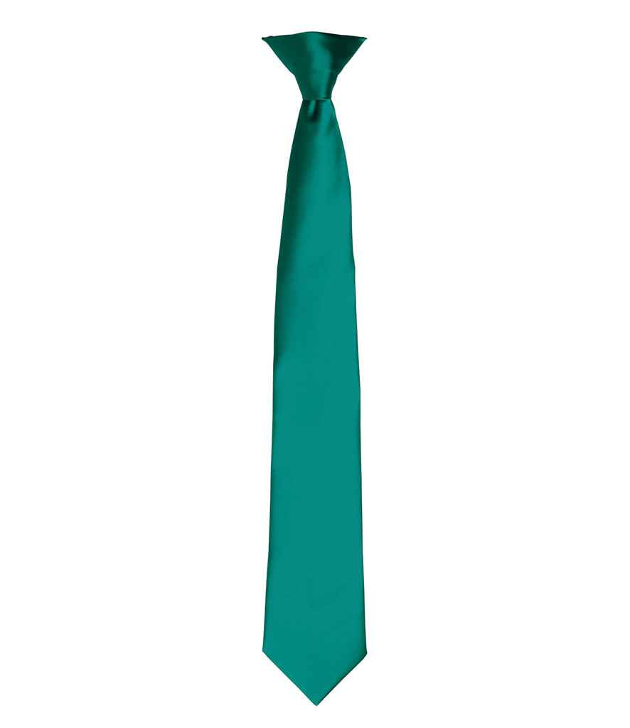 Premier 'Colours' Satin Clip Tie in ONE Bottle Green by Premier — Custom branded clothing by Print Press, featuring premium embroidery produced in our specialist print lab in the UK.