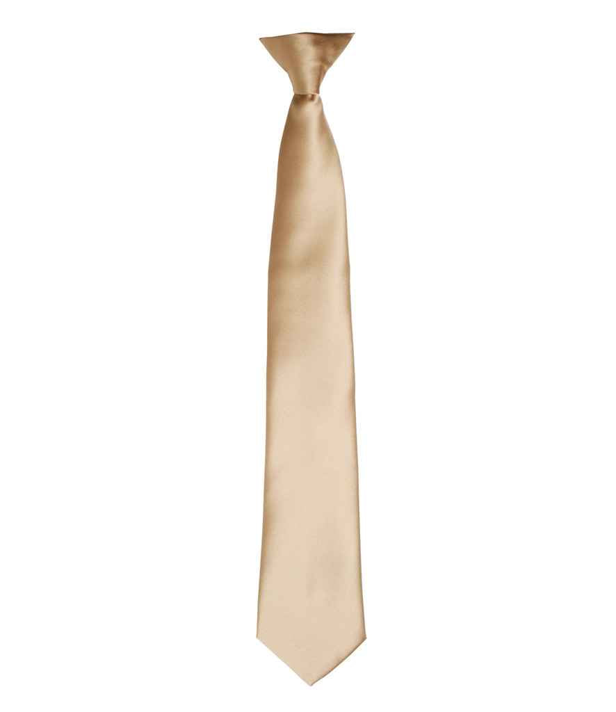 Premier 'Colours' Satin Clip Tie in ONE Khaki by Premier — Custom branded clothing by Print Press, featuring premium embroidery produced in our specialist print lab in the UK.