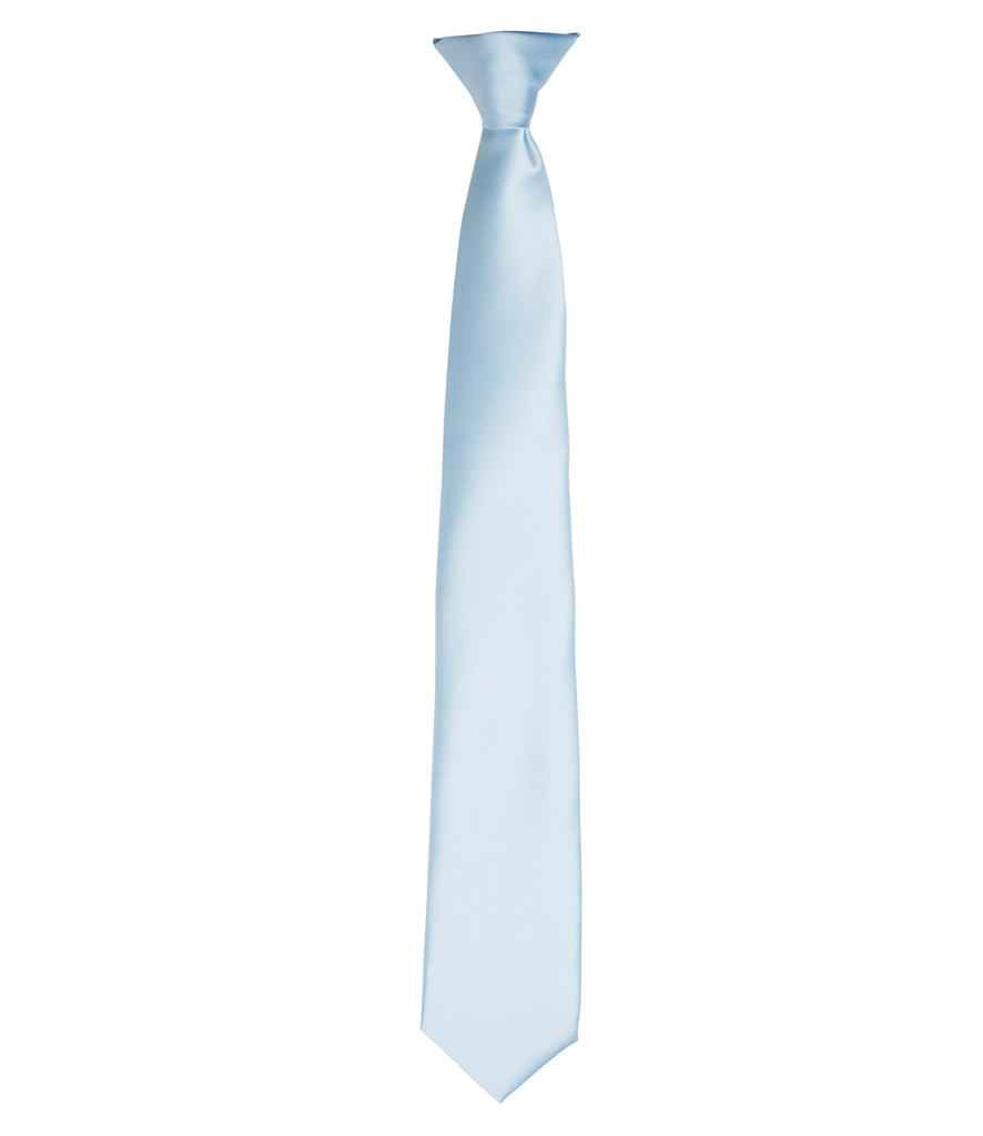 Premier 'Colours' Satin Clip Tie in ONE Light Blue by Premier — Custom branded clothing by Print Press, featuring premium embroidery produced in our specialist print lab in the UK.
