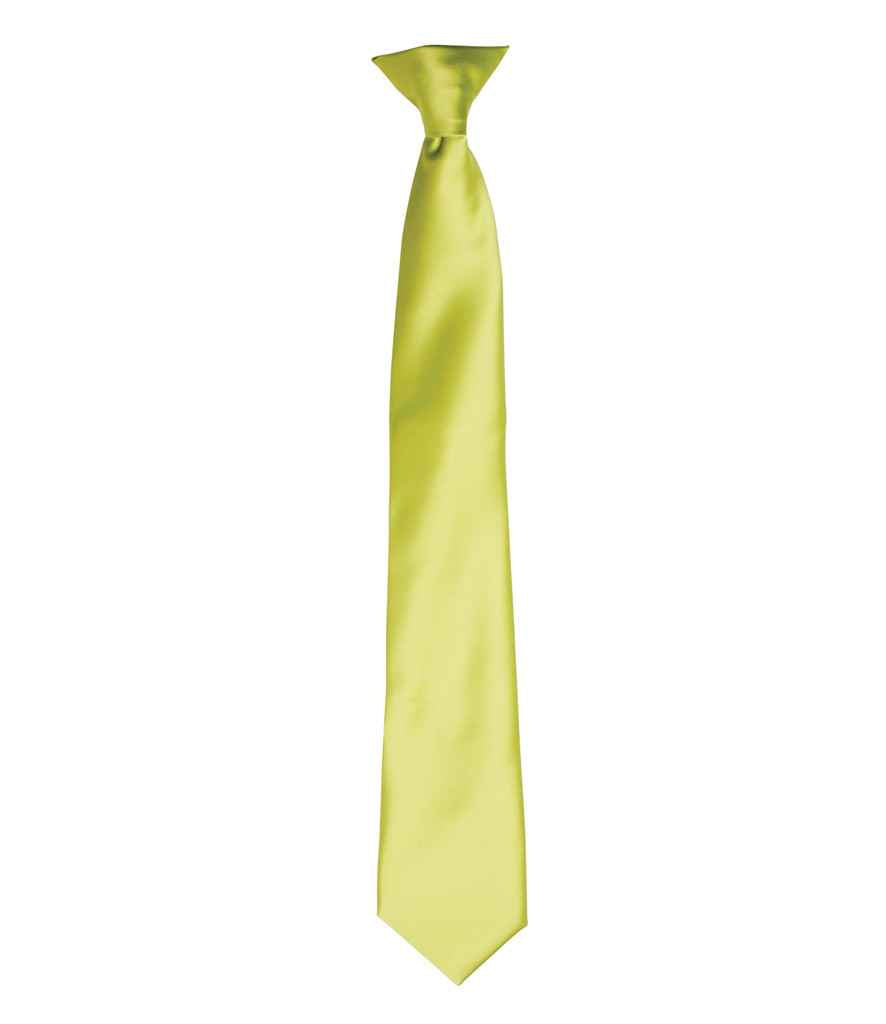Premier 'Colours' Satin Clip Tie in ONE Lime Green by Premier — Custom branded clothing by Print Press, featuring premium embroidery produced in our specialist print lab in the UK.