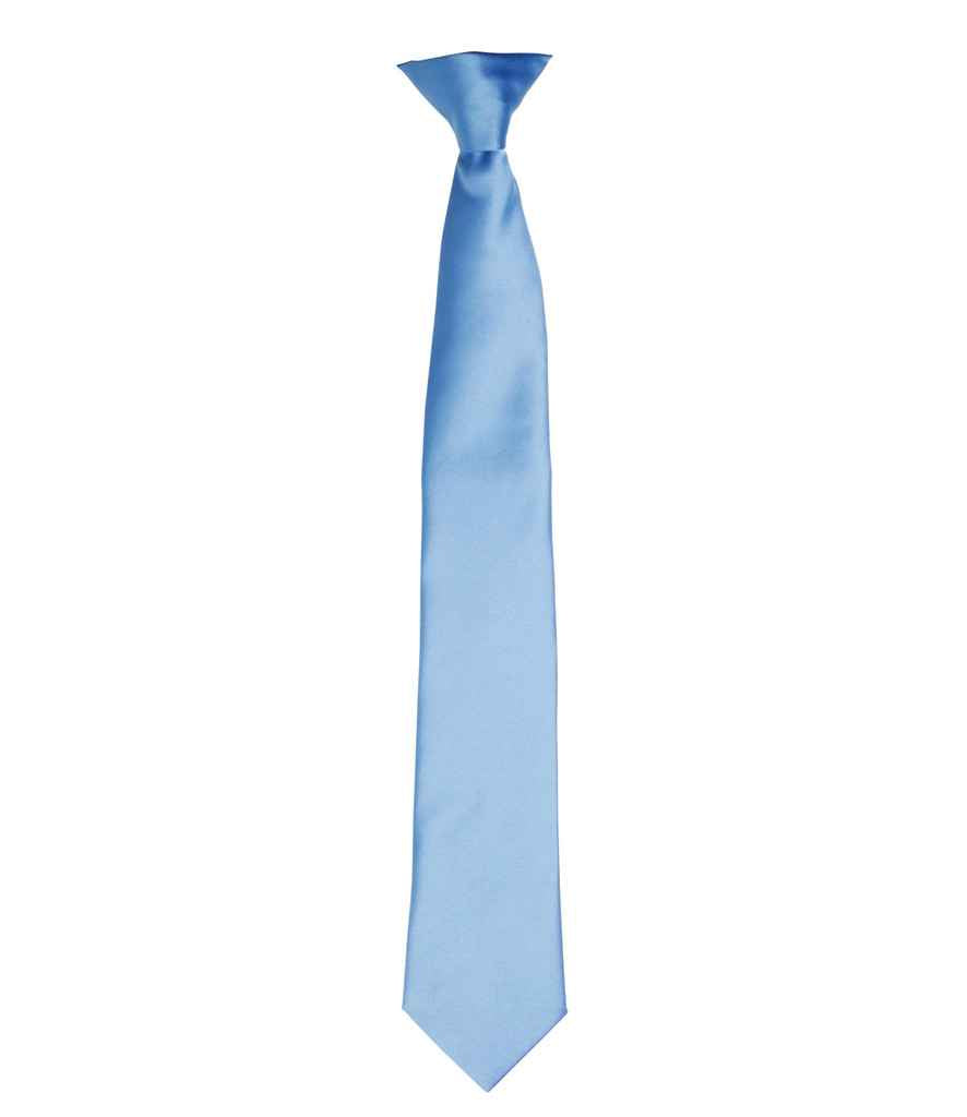Premier 'Colours' Satin Clip Tie in ONE Mid Blue by Premier — Custom branded clothing by Print Press, featuring premium embroidery produced in our specialist print lab in the UK.