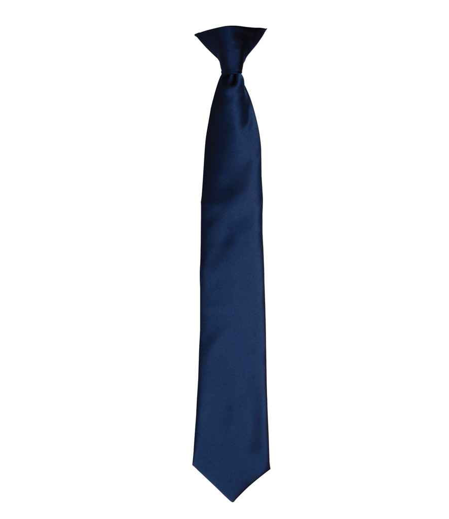 Premier 'Colours' Satin Clip Tie in ONE Navy by Premier — Custom branded clothing by Print Press, featuring premium embroidery produced in our specialist print lab in the UK.