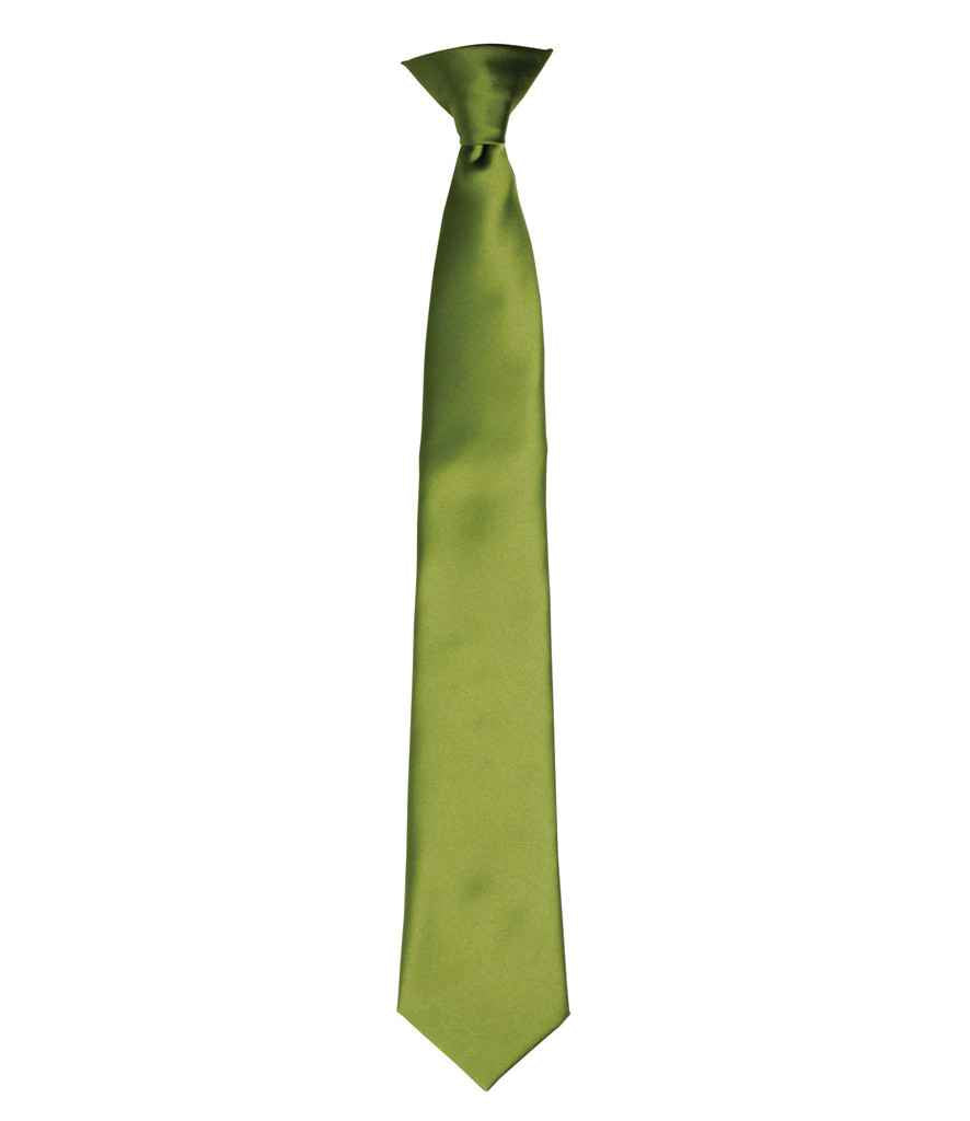 Premier 'Colours' Satin Clip Tie in ONE Oasis Green by Premier — Custom branded clothing by Print Press, featuring premium embroidery produced in our specialist print lab in the UK.