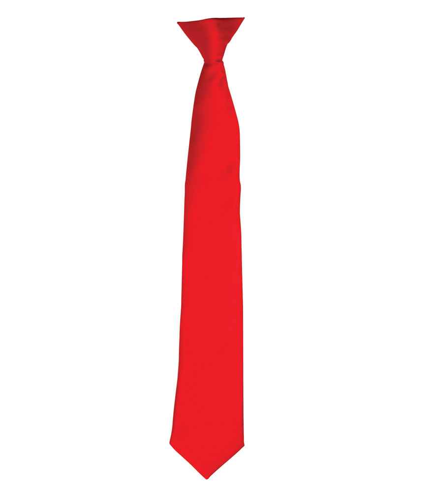 Premier 'Colours' Satin Clip Tie in ONE Red by Premier — Custom branded clothing by Print Press, featuring premium embroidery produced in our specialist print lab in the UK.