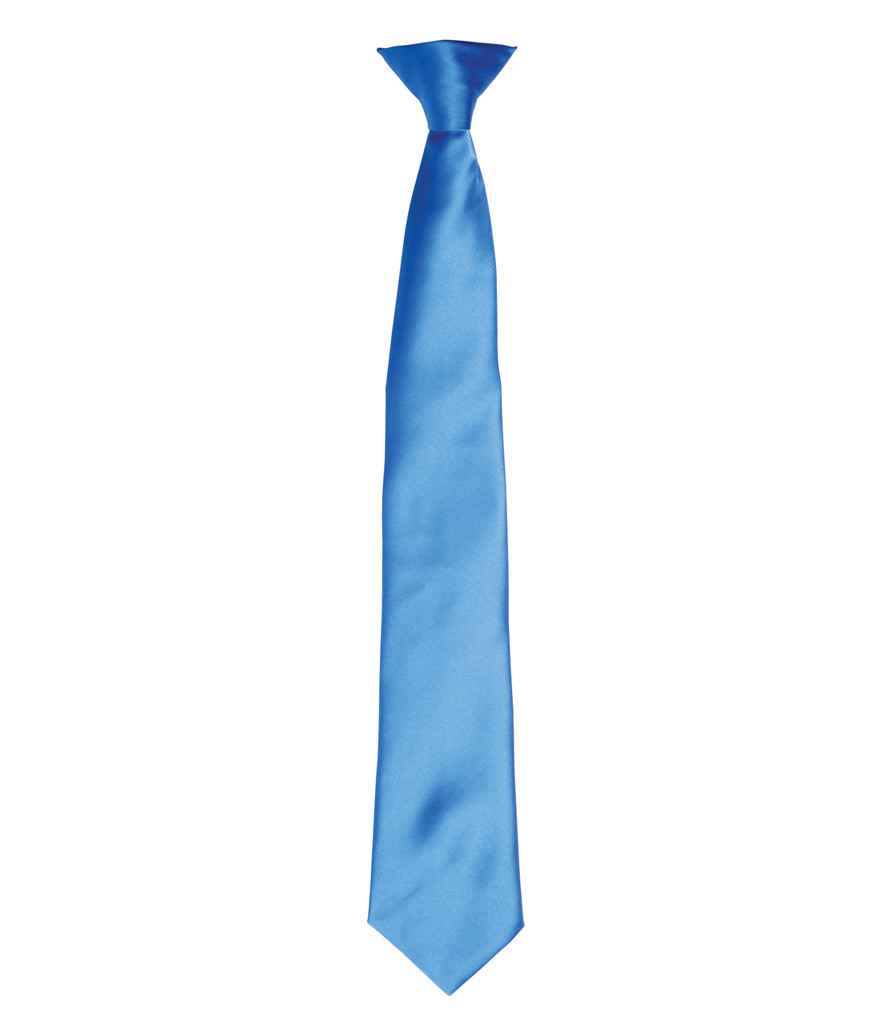 Premier 'Colours' Satin Clip Tie in ONE Sapphire Blue by Premier — Custom branded clothing by Print Press, featuring premium embroidery produced in our specialist print lab in the UK.
