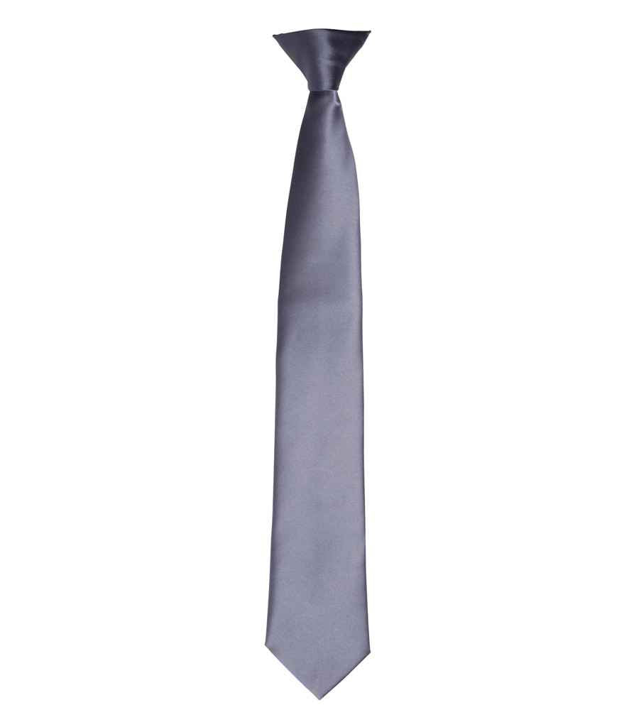 Premier 'Colours' Satin Clip Tie in ONE Steel by Premier — Custom branded clothing by Print Press, featuring premium embroidery produced in our specialist print lab in the UK.