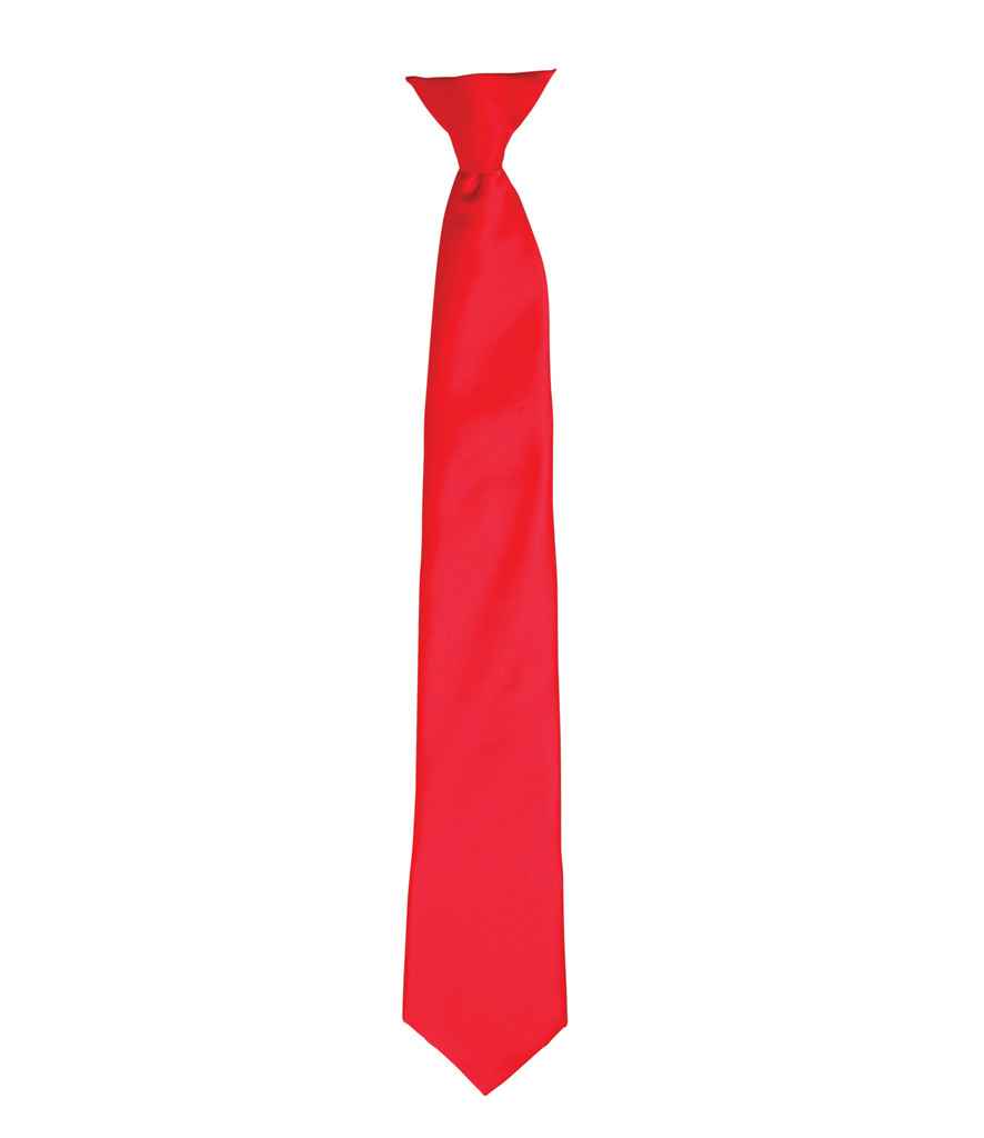 Premier 'Colours' Satin Clip Tie in ONE Strawberry Red by Premier — Custom branded clothing by Print Press, featuring premium embroidery produced in our specialist print lab in the UK.