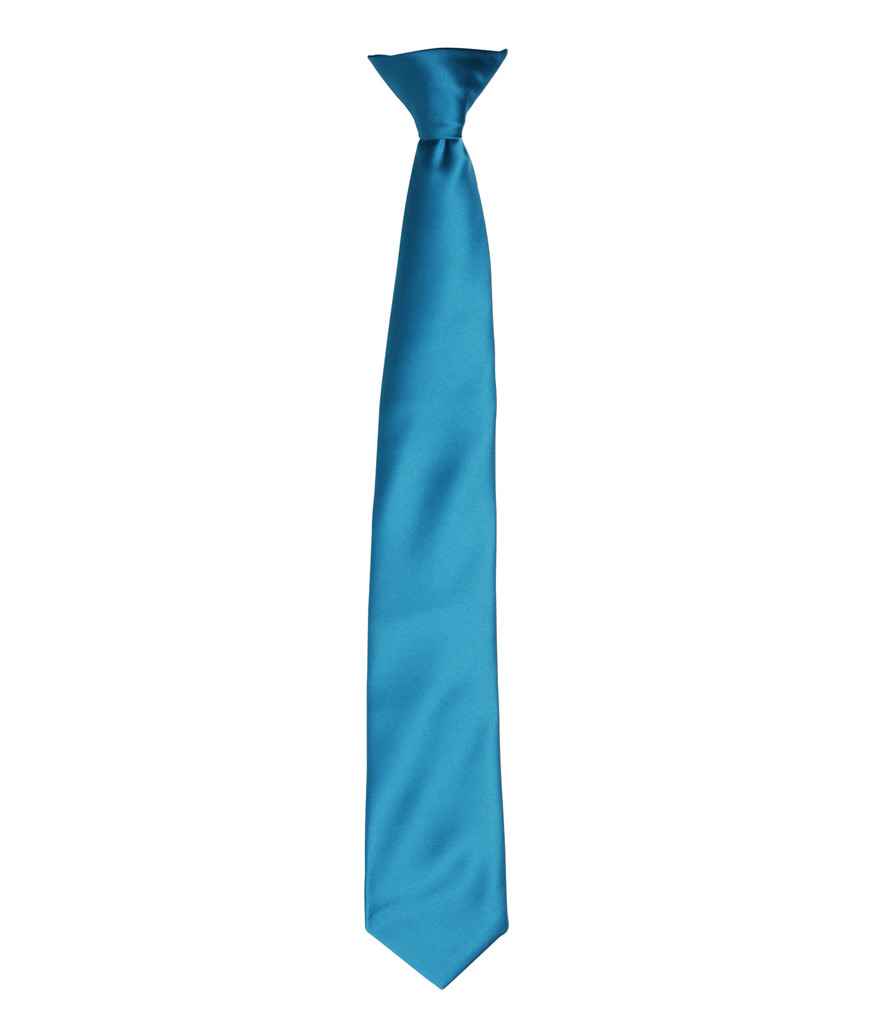 Premier 'Colours' Satin Clip Tie in ONE Teal by Premier — Custom branded clothing by Print Press, featuring premium embroidery produced in our specialist print lab in the UK.