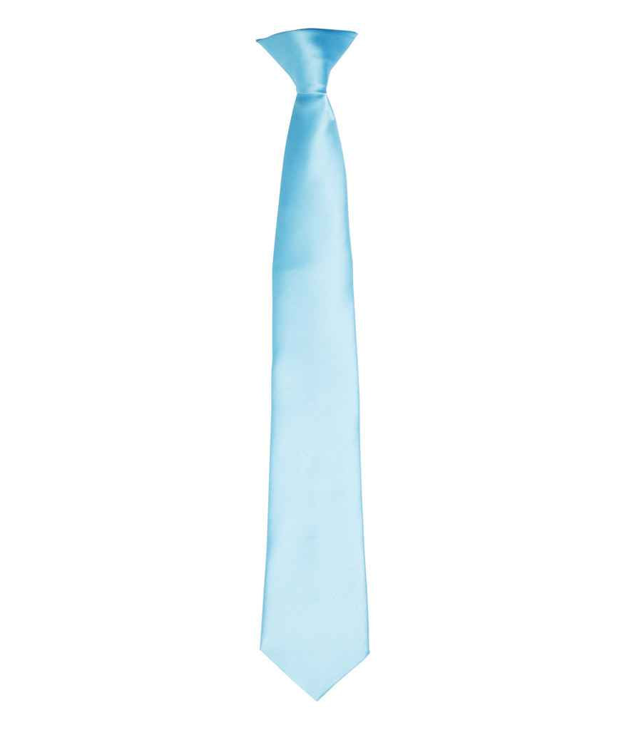 Premier 'Colours' Satin Clip Tie in ONE Turquoise Blue by Premier — Custom branded clothing by Print Press, featuring premium embroidery produced in our specialist print lab in the UK.