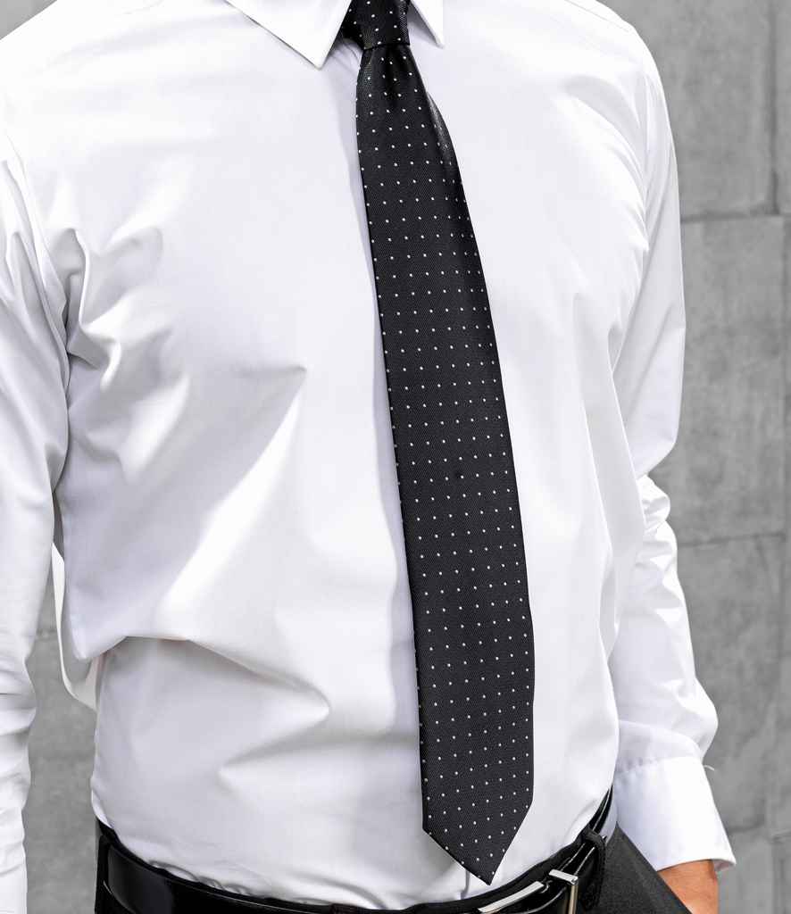 Premier Micro Dot Tie in ONE Black Dark Grey by Premier — Custom branded clothing by Print Press, featuring premium embroidery produced in our specialist print lab in the UK.