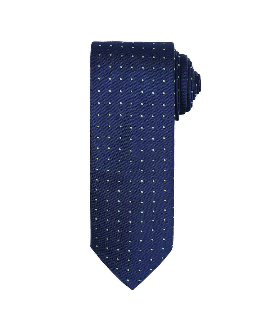 Premier Micro Dot Tie in ONE Navy Lime Green by Premier — Custom branded clothing by Print Press, featuring premium embroidery produced in our specialist print lab in the UK.