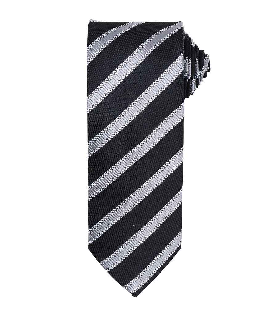 Premier Waffle Stripe Tie in ONE Black Dark Grey by Premier — Custom branded clothing by Print Press, featuring premium embroidery produced in our specialist print lab in the UK.