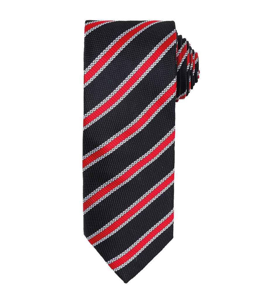 Premier Waffle Stripe Tie in ONE Black Red by Premier — Custom branded clothing by Print Press, featuring premium embroidery produced in our specialist print lab in the UK.