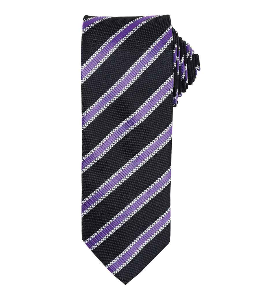 Premier Waffle Stripe Tie in ONE Black Rich Violet by Premier — Custom branded clothing by Print Press, featuring premium embroidery produced in our specialist print lab in the UK.