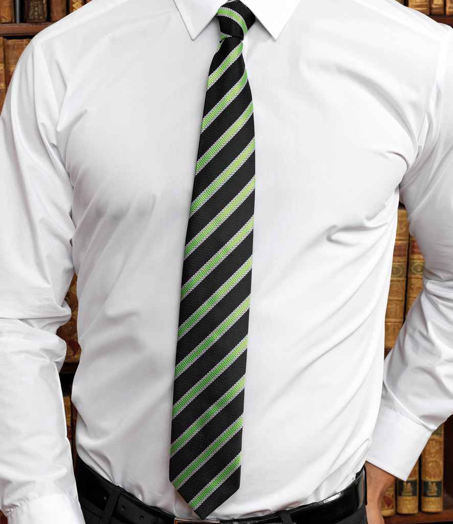 Premier Waffle Stripe Tie in ONE Black Lime Green by Premier — Custom branded clothing by Print Press, featuring premium embroidery produced in our specialist print lab in the UK.