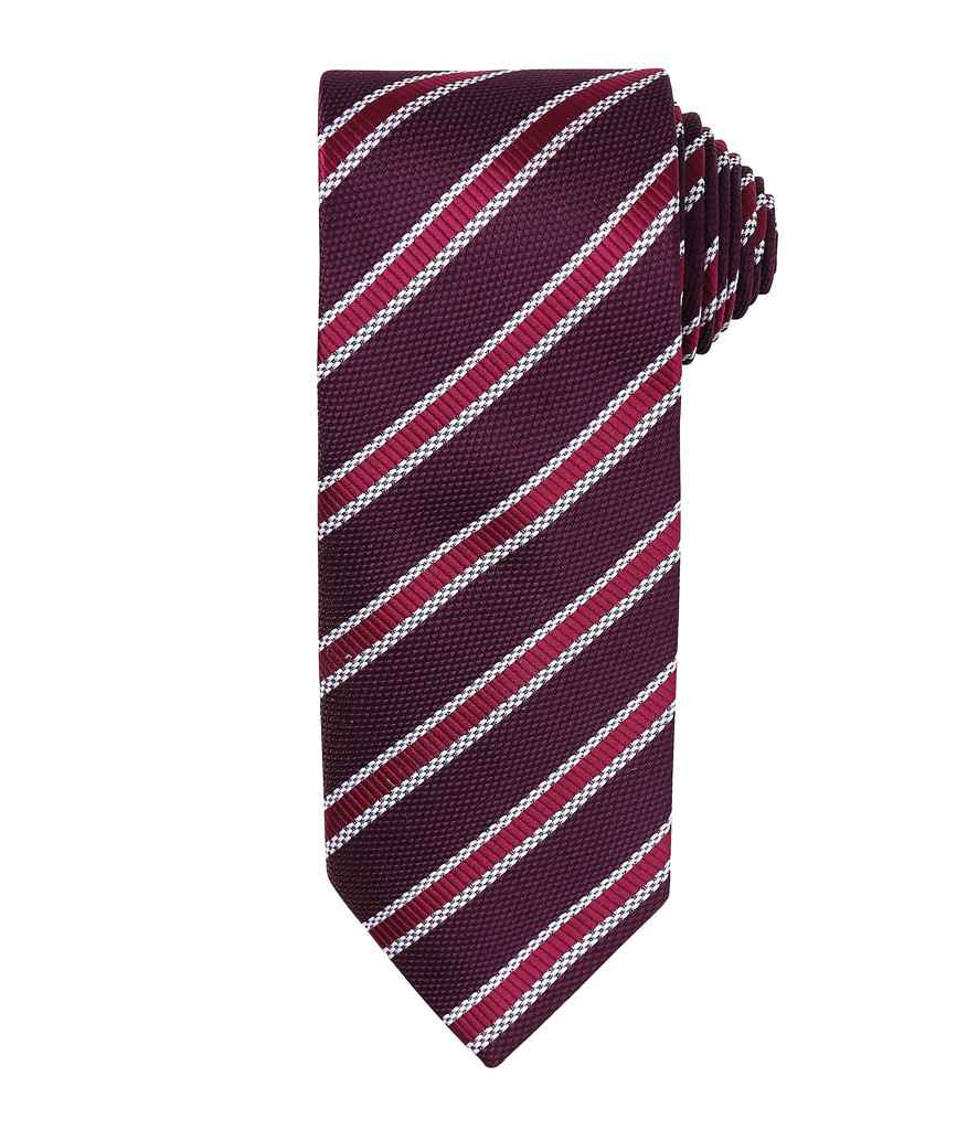 Premier Waffle Stripe Tie in ONE Burgundy Aubergine by Premier — Custom branded clothing by Print Press, featuring premium embroidery produced in our specialist print lab in the UK.