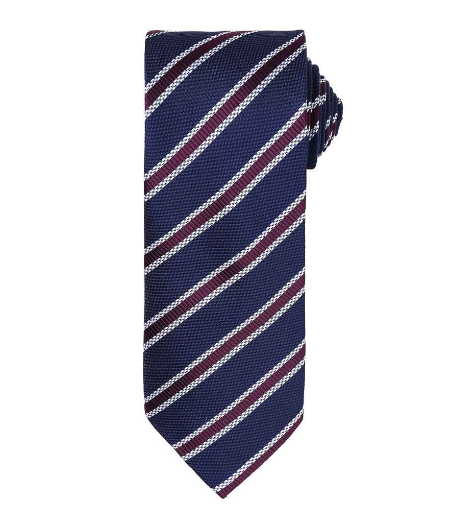 Premier Waffle Stripe Tie in ONE Navy Aubergine by Premier — Custom branded clothing by Print Press, featuring premium embroidery produced in our specialist print lab in the UK.