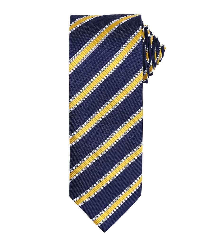 Premier Waffle Stripe Tie in ONE Navy Gold by Premier — Custom branded clothing by Print Press, featuring premium embroidery produced in our specialist print lab in the UK.