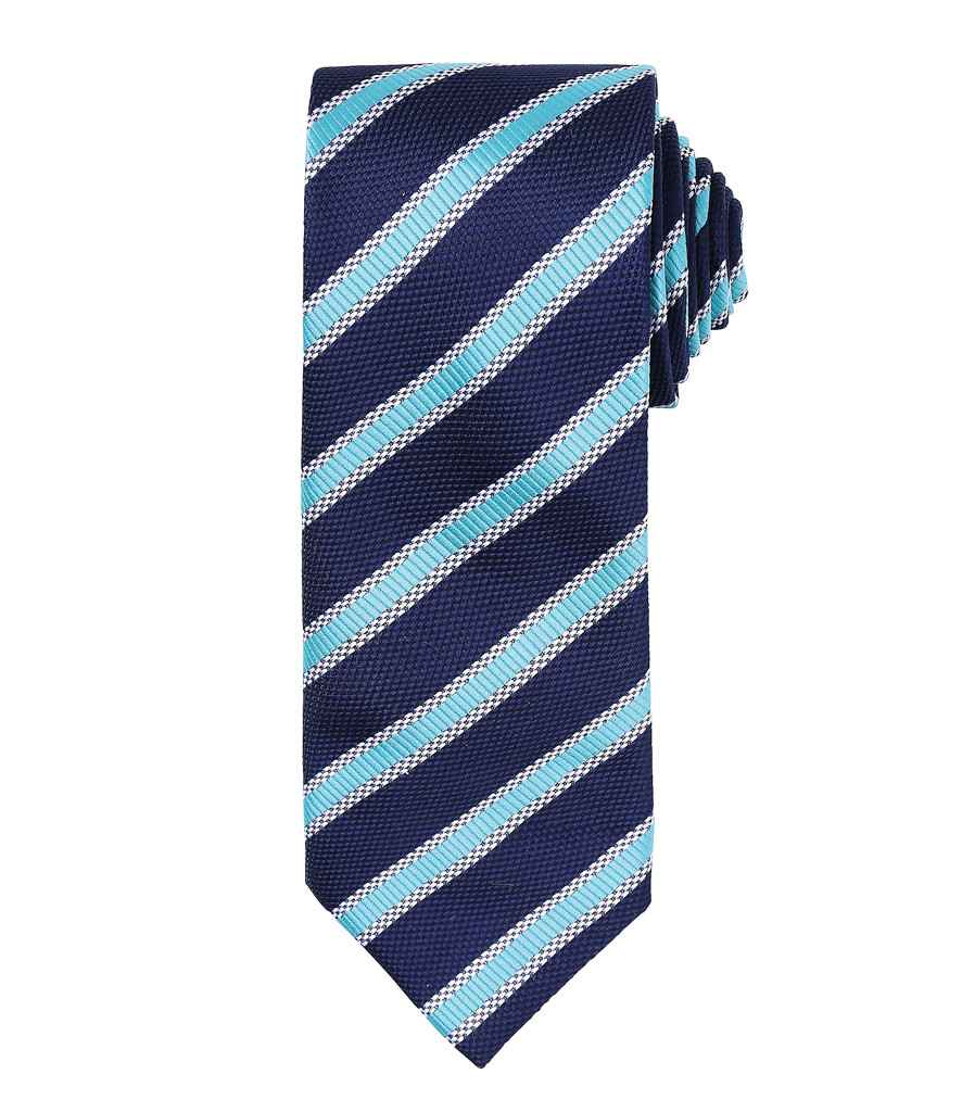 Premier Waffle Stripe Tie in ONE Navy Turquoise Blue by Premier — Custom branded clothing by Print Press, featuring premium embroidery produced in our specialist print lab in the UK.