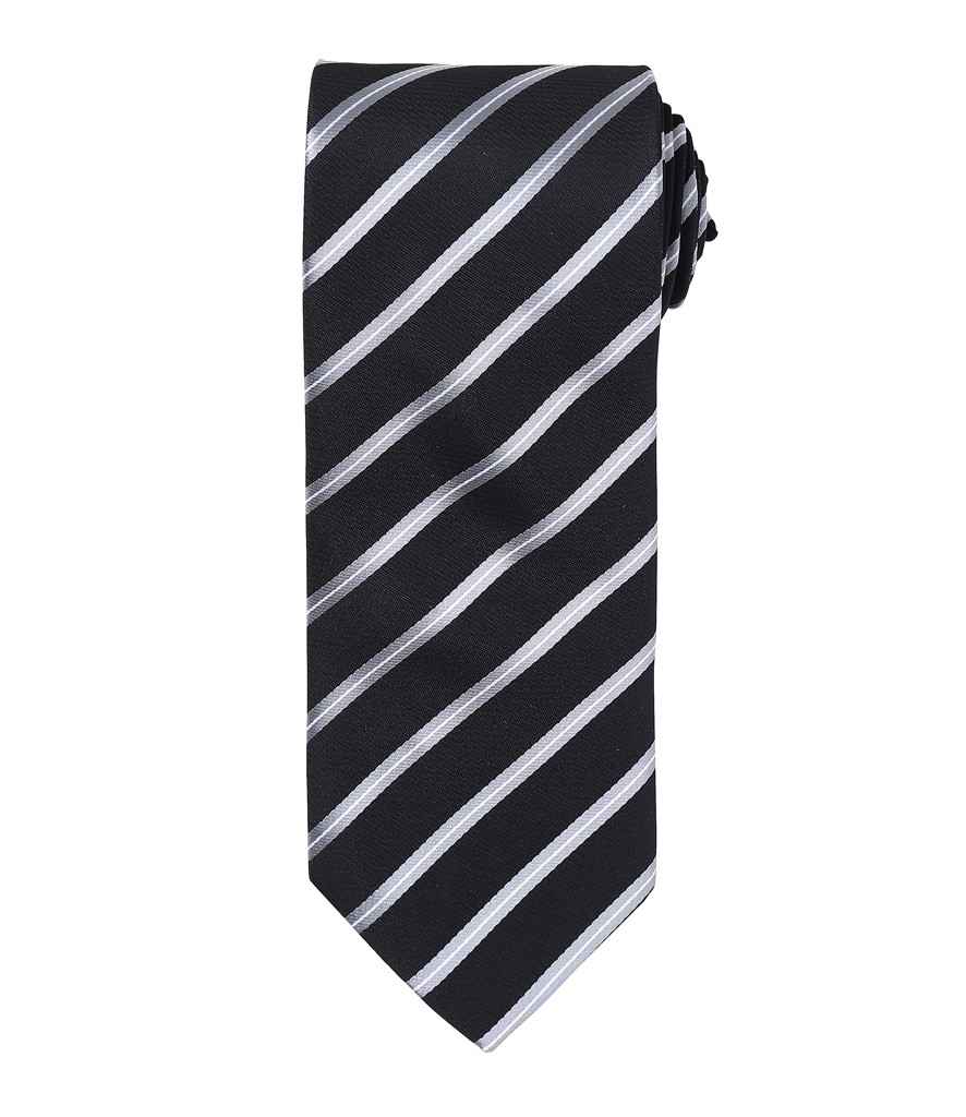 Premier Sports Stripe Tie in ONE Black Silver by Premier — Custom branded clothing by Print Press, featuring premium embroidery produced in our specialist print lab in the UK.
