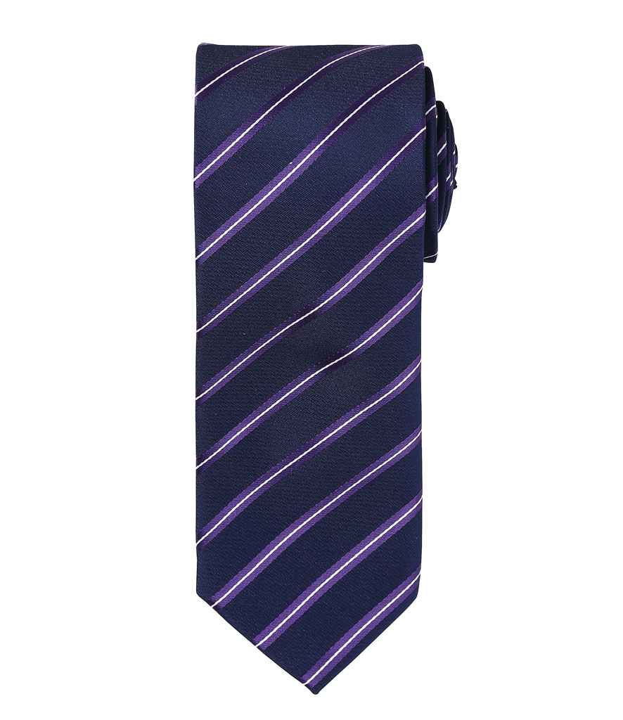 Premier Sports Stripe Tie in ONE Navy Purple by Premier — Custom branded clothing by Print Press, featuring premium embroidery produced in our specialist print lab in the UK.