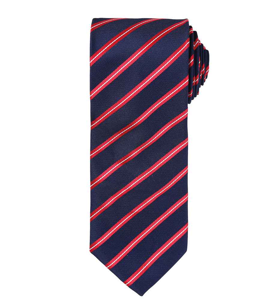 Premier Sports Stripe Tie in ONE Navy Red by Premier — Custom branded clothing by Print Press, featuring premium embroidery produced in our specialist print lab in the UK.