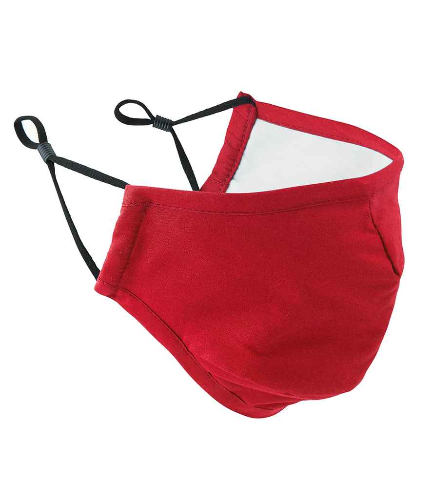 Premier Washable 3-Layer Face Mask with Carbon Filter Option in ONE Red by Premier — Custom branded clothing by Print Press, featuring premium embroidery produced in our specialist print lab in the UK.