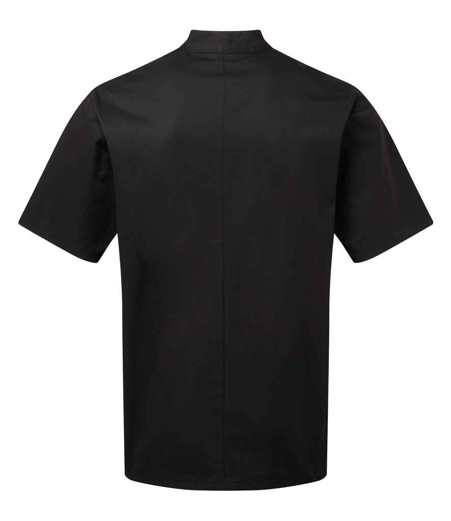 Premier Essential Short Sleeve Chef's Jacket in by Premier — Custom branded clothing by Print Press, featuring premium embroidery produced in our specialist print lab in the UK.