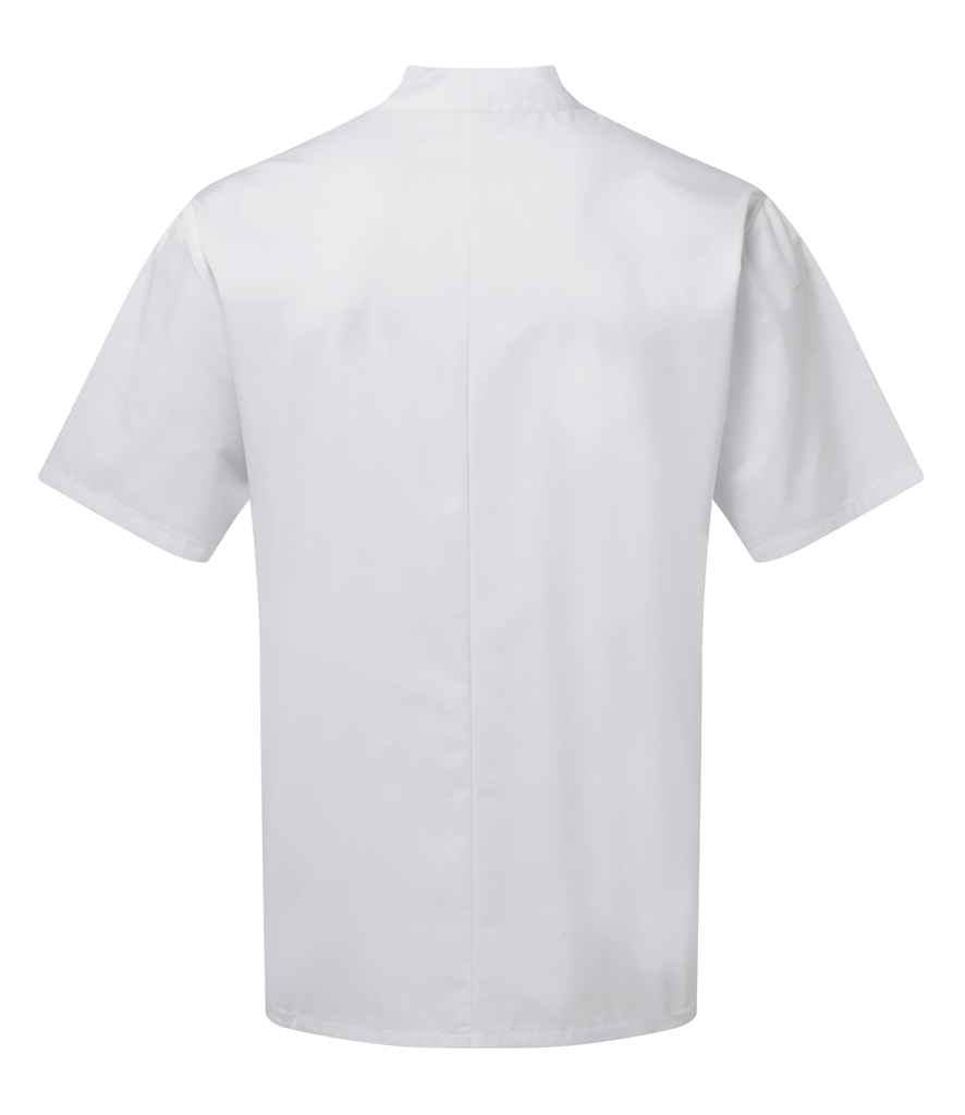 Premier Essential Short Sleeve Chef's Jacket in by Premier — Custom branded clothing by Print Press, featuring premium embroidery produced in our specialist print lab in the UK.