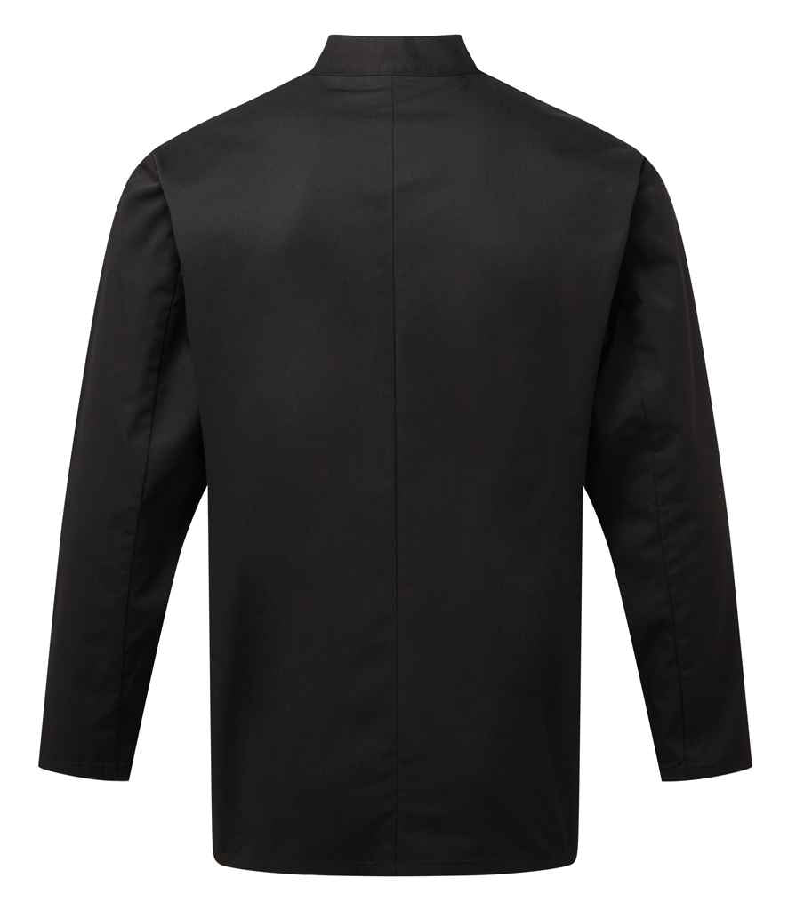 Premier Essential Long Sleeve Chef's Jacket in by Premier — Custom branded clothing by Print Press, featuring premium embroidery produced in our specialist print lab in the UK.