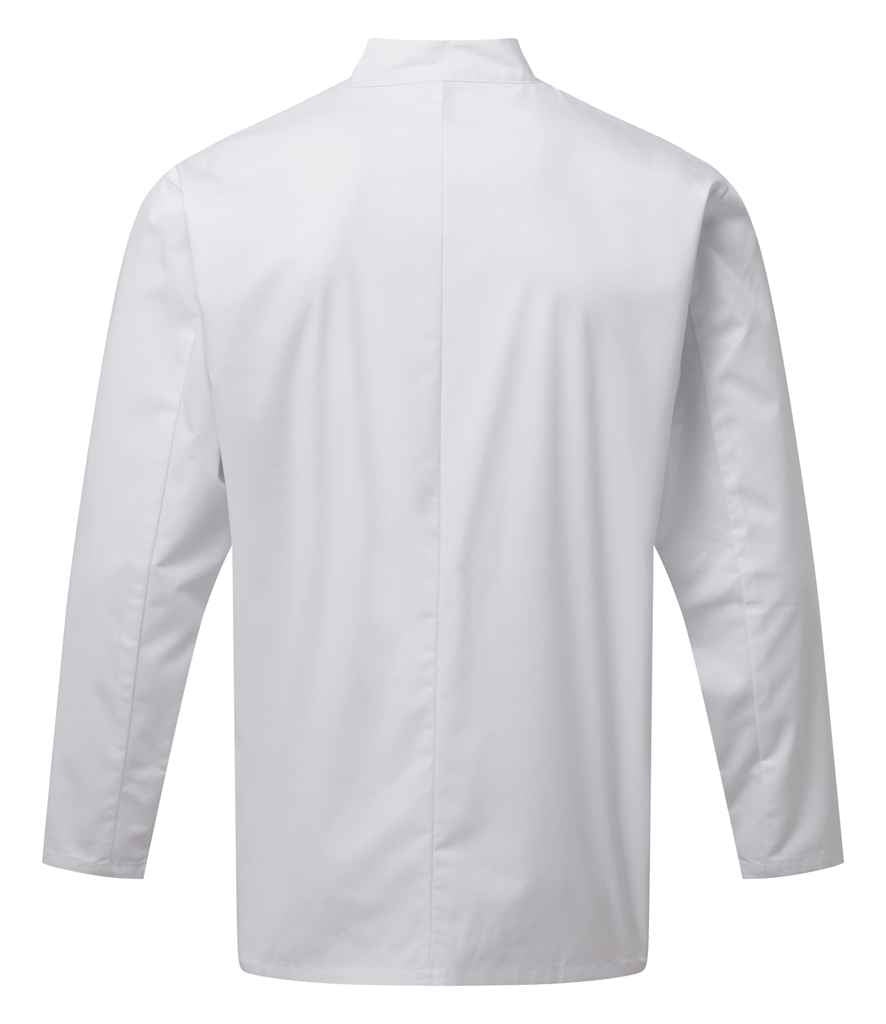Premier Essential Long Sleeve Chef's Jacket in by Premier — Custom branded clothing by Print Press, featuring premium embroidery produced in our specialist print lab in the UK.