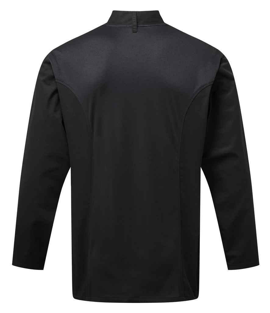 Premier Coolchecker Long Sleeve Chef's Jacket in by Premier — Custom branded clothing by Print Press, featuring premium embroidery produced in our specialist print lab in the UK.