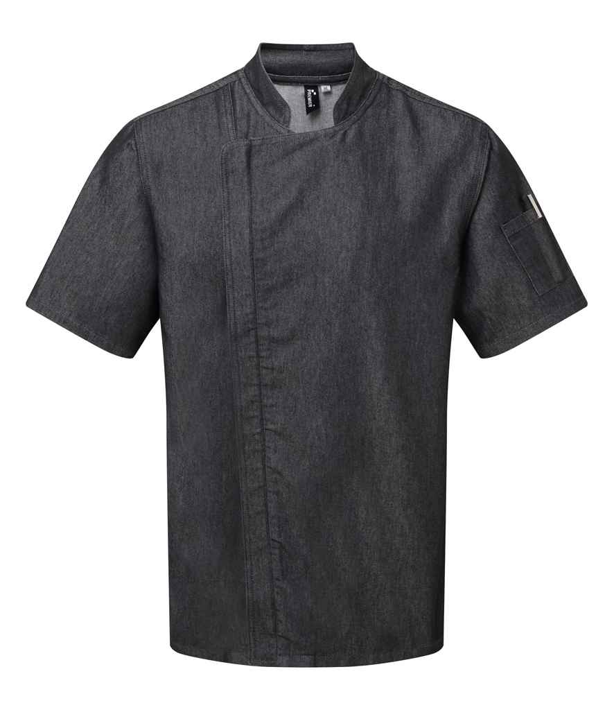 Premier Short Sleeve Zipped Chef's Jacket in by Premier — Custom branded clothing by Print Press, featuring premium embroidery produced in our specialist print lab in the UK.
