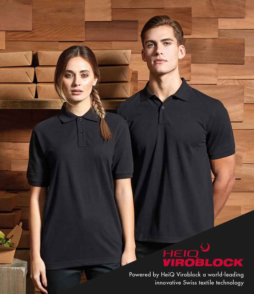 Premier HeiQ Viroblock Unisex Polo Shirt in Black by Premier — Custom branded clothing by Print Press, featuring premium embroidery produced in our specialist print lab in the UK.