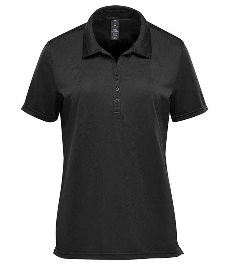 Stormtech Ladies Treeline Performance Polo Shirt in Black by Stormtech — Custom branded clothing by Print Press, featuring premium embroidery produced in our specialist print lab in the UK.