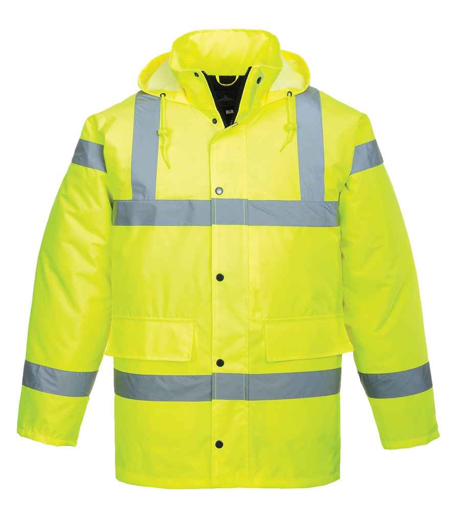 Portwest Hi-Vis Traffic Jacket in by Portwest — Custom branded clothing by Print Press, featuring premium embroidery produced in our specialist print lab in the UK.