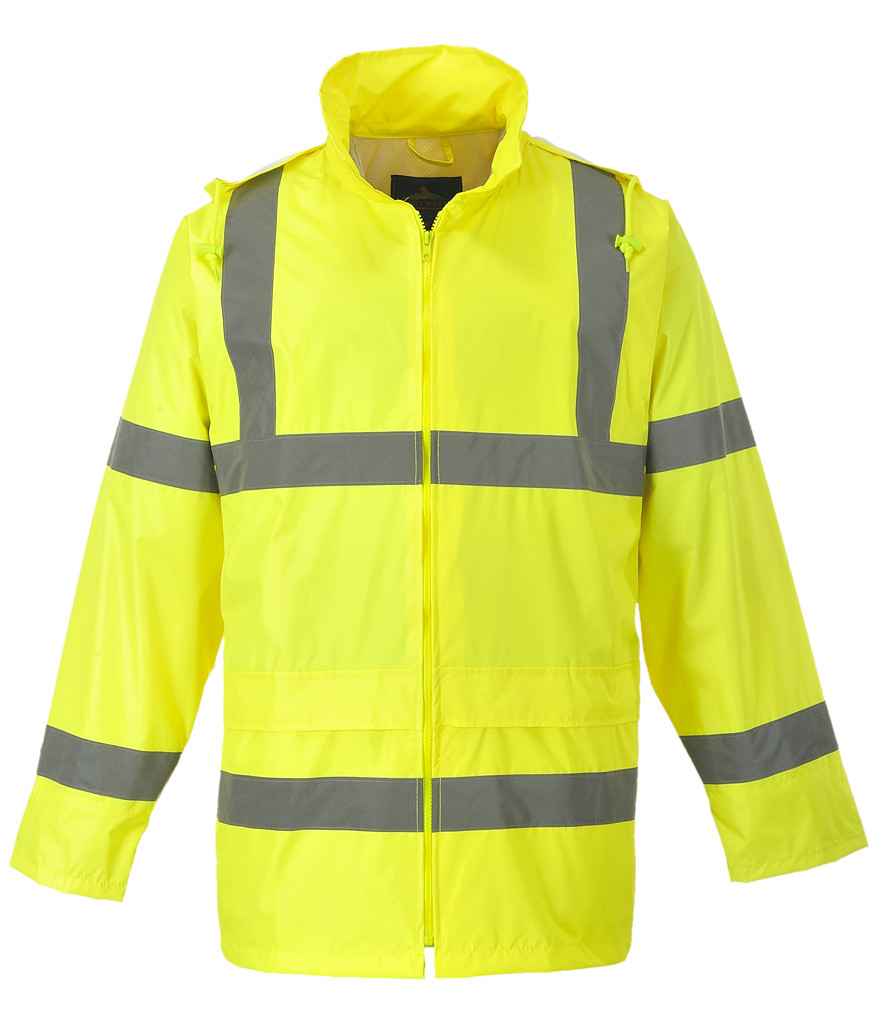 Portwest Hi-Vis Rain Jacket in by Portwest — Custom branded clothing by Print Press, featuring premium embroidery produced in our specialist print lab in the UK.