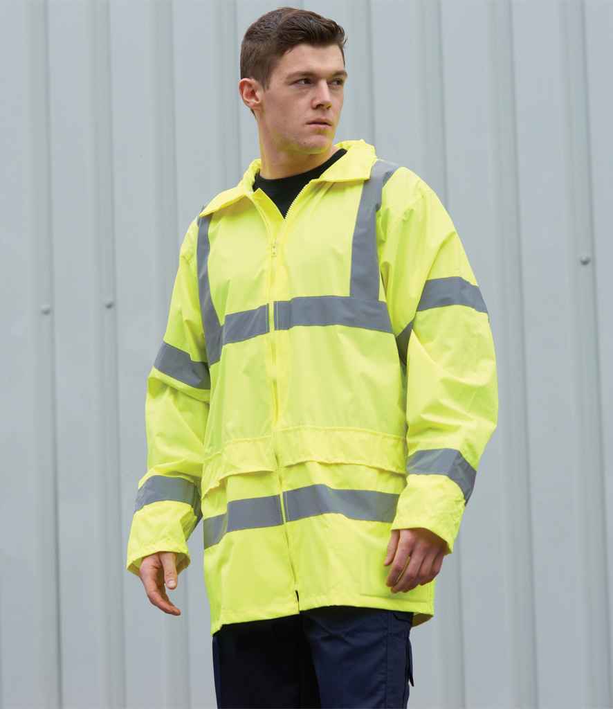 Portwest Hi-Vis Rain Jacket in Yellow by Portwest — Custom branded clothing by Print Press, featuring premium embroidery produced in our specialist print lab in the UK.