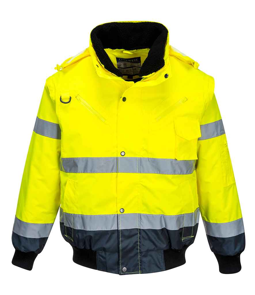 Portwest 3-in-1 Hi-Vis Bomber Jacket in by Portwest — Custom branded clothing by Print Press, featuring premium embroidery produced in our specialist print lab in the UK.