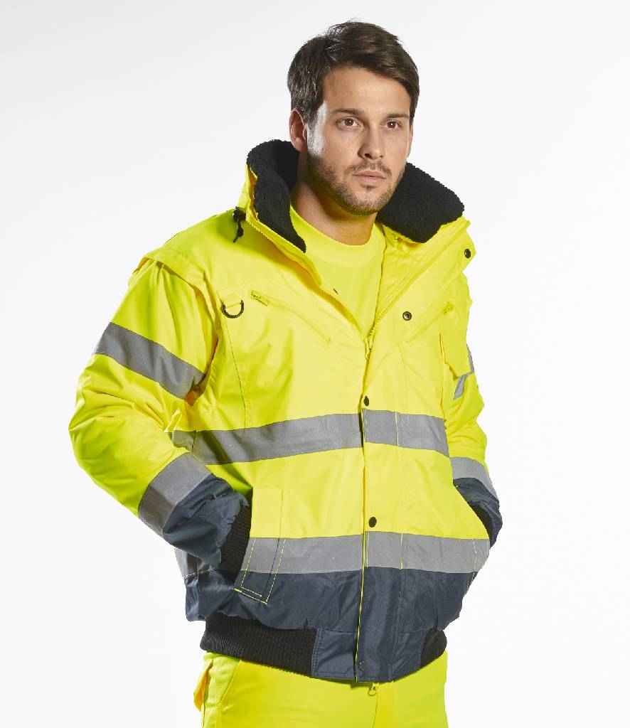 Portwest 3-in-1 Hi-Vis Bomber Jacket in by Portwest — Custom branded clothing by Print Press, featuring premium embroidery produced in our specialist print lab in the UK.