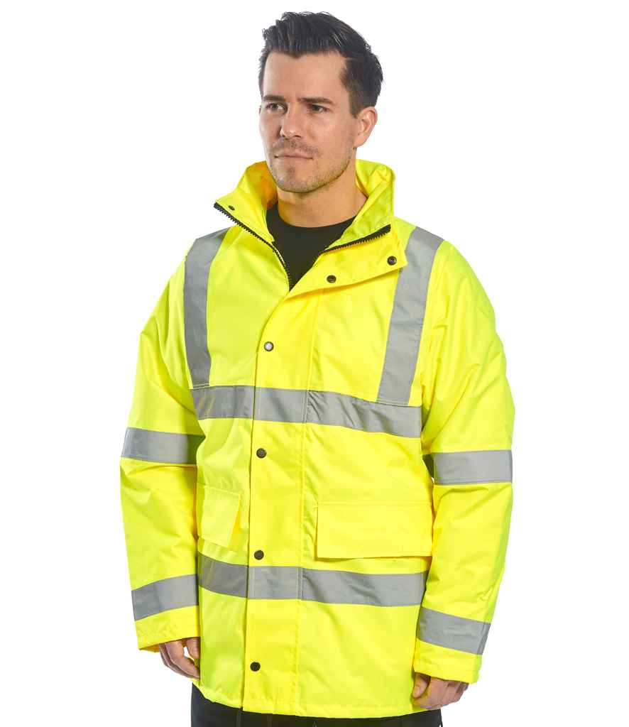Portwest Hi-Vis 4-in-1 Traffic Jacket in Yellow by Portwest — Custom branded clothing by Print Press, featuring premium embroidery produced in our specialist print lab in the UK.