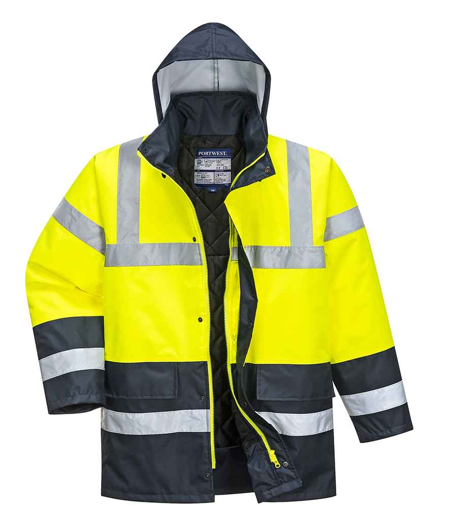 Portwest Hi-Vis Contrast Traffic Jacket in by Portwest — Custom branded clothing by Print Press, featuring premium embroidery produced in our specialist print lab in the UK.