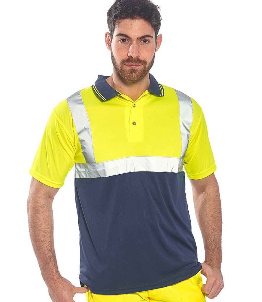 Portwest Hi-Vis Two Tone Polo Shirt in Yellow Navy by Portwest — Custom branded clothing by Print Press, featuring premium embroidery produced in our specialist print lab in the UK.