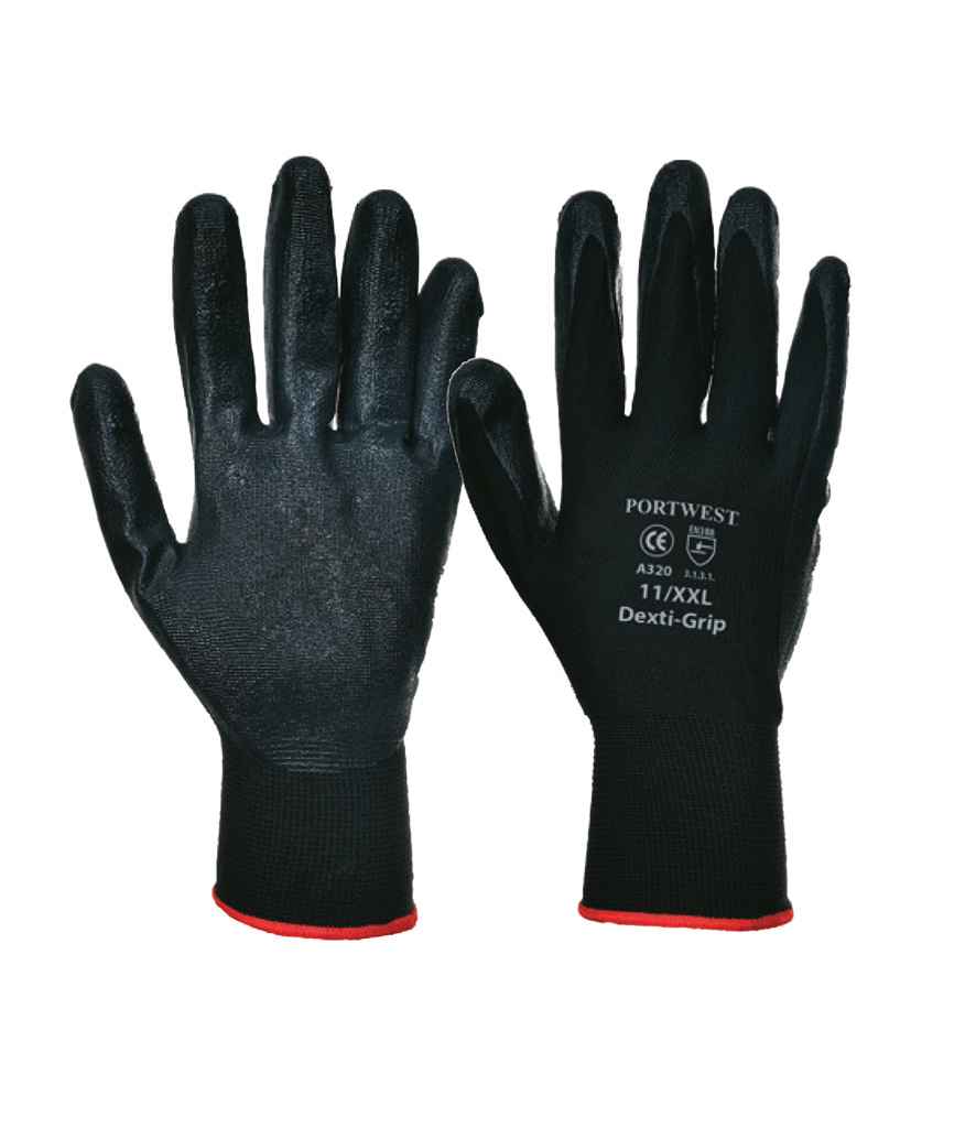 Portwest Dexti-Grip Gloves in Black by Portwest — Custom branded clothing by Print Press, featuring premium embroidery produced in our specialist print lab in the UK.