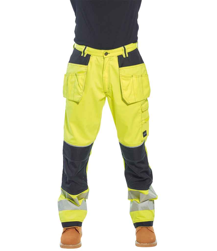 Portwest PW3 Hi-Vis Trousers in R Yellow Black by Portwest — Custom branded clothing by Print Press, featuring premium embroidery produced in our specialist print lab in the UK.