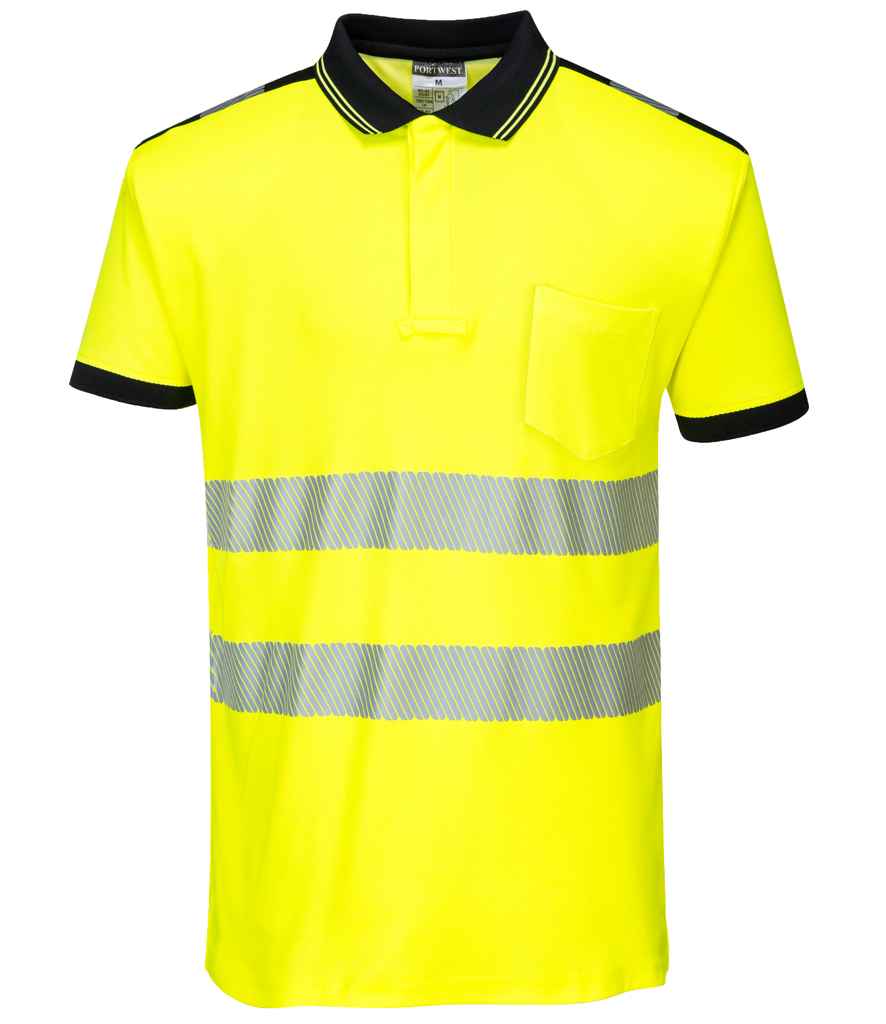 Portwest PW3 Hi-Vis Polo Shirt in Yellow Black by Portwest — Custom branded clothing by Print Press, featuring premium embroidery produced in our specialist print lab in the UK.