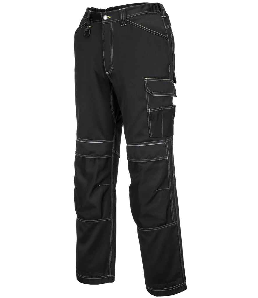 Portwest PW3 Lightweight Stretch Trousers in 30 R Black by Portwest — Custom branded clothing by Print Press, featuring premium embroidery produced in our specialist print lab in the UK.