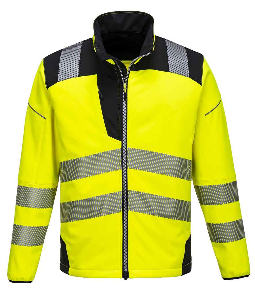 Portwest PW3 Hi-Vis Soft Shell Jacket in by Portwest — Custom branded clothing by Print Press, featuring premium embroidery produced in our specialist print lab in the UK.
